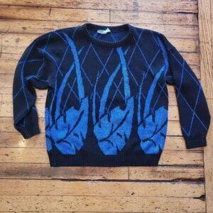Jonathan‎ Cass Vintage Blue Metallic Leaf Crewneck Sweater